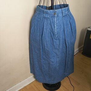 Vintage ruff hewn Western pleated denim midi skirt